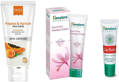 

Himalaya Natural Glow Fairness Cream, Papaya & Apricot Scrub, Lip Balm(Set of 3)