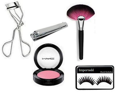 

Importedd Eyelashes, Mac Blusher, Makeup Brush, Nail Cutter, Eyelashes Curler(Set of 5)