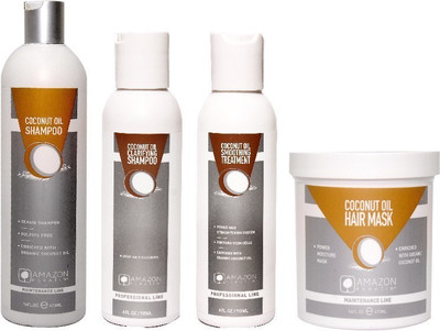 

AMAZON KERATIN Coconut Oil Clarifying Shampoo, Coconut Oil Smoothing Treatment, Coconut Oil Shampoo And Coconut Oil Hair Mask(Set of 4)