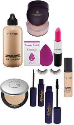 

power point Sponge Puff & Face And Body Foundation & Studio Perfect Compact & Padma Eyeliner & Mascara & Eyelashes & Pink Lipstick & Loose Powder & Pro Longwear Concealer(Set of 9)