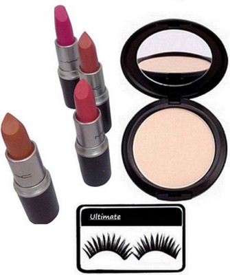 

Ultimate Eyelashes, Mac Matte Finish Lipstick (pack of 4) Studio Fix Compact(Set of 6)