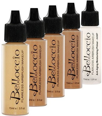 

Belloccio Tan Color Shade Foundation Set - Professional Cosmetic Airbrush Makeup In 1/2 Oz Bottles Foundation(Brown)