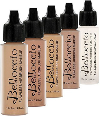 

Belloccio Medium Color Shade Foundation Set - Professional Cosmetic Airbrush Makeup In 1/2 Oz Bottles Foundation(Brown)