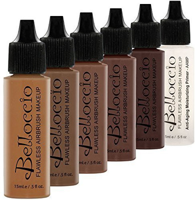 Belloccio Dark Color Shade Airbrush Makeup Foundation Set - Professional Cosmetic Airbrush Makeup In 1/2 Oz Bottles Foundation(Brown)