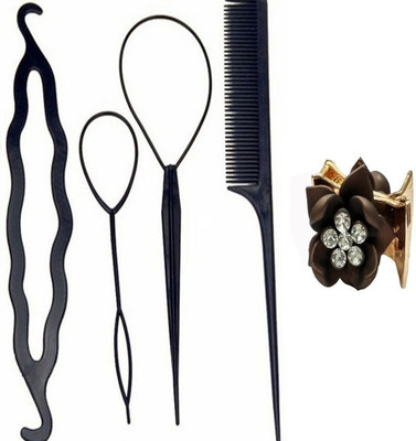 

GULZAR Hair Combo Set of 5pcs ,4pcs Hair DIY Kit Braid Tools , 1 braid tool for New Hair Styling (Set of 5) Hair Accessory Set(Black)