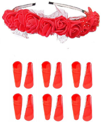 

FNB COMBO OF 1 RED HAIR BAND AND 6 PAIRS RED TIC TAC Hair Accessory Set(Red)