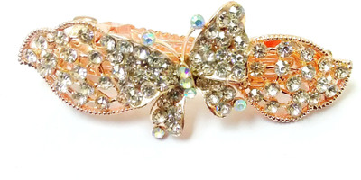 

Rk Fancy Party Wear Gold Colour Butterfly Design Silver Stone Studded Metal Hair Clip Hair Clip(Gold, Silver)