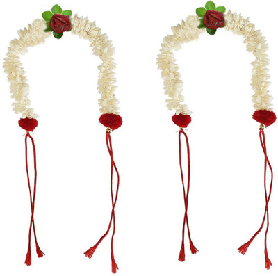 

JAMPAK Hair New Style Juda Bun Decoration Hair Gajra Flower For Bridal Accessories For Girls Set of 2 Hair Accessory Set(White)