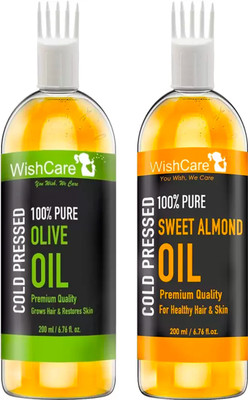

WishCare 100% Pure Cold Pressed Olive Oil And Sweet Almond Oil - 200 Ml Hair Oil(400 ml)