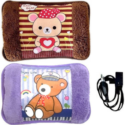 

CRETO Bear Print Hot Water Bag Pack of 2(Multi Color and Multi Design) Extra Soft Fur VELVET Electric 1L Hot Water Bag electric 1 L Hot Water Bag(Multicolor)