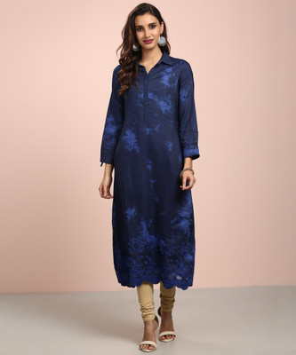 BIBA Women Printed A-line Kurta(Blue)