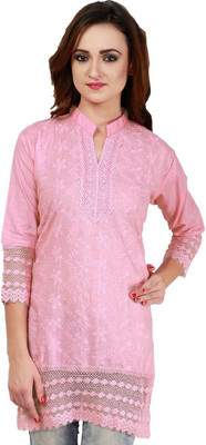 Haniya Women Chikan Embroidery Straight Kurta(Pink) Flipkart