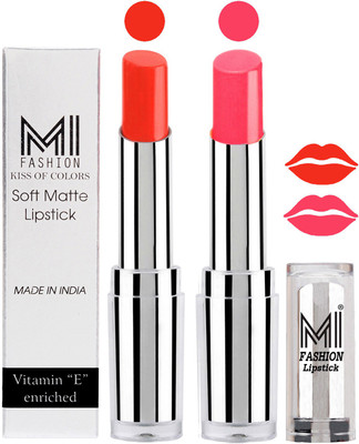 

MI Fashion Color Riche Creme Matte Sexy Lipsticks(Orange Crush,Peach)