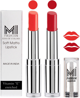

MI Fashion Color Riche Creme Matte Sexy Lipsticks(Orange Fever,Red Alert)
