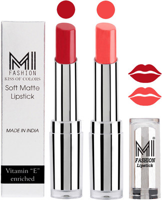 

MI Fashion Color Riche Creme Matte Sexy Lipsticks(Red Alert,Peach Crush)