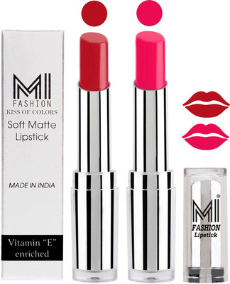 

MI Fashion Color Riche Creme Matte Sexy Lipsticks(Red Alert,Rosy Pink)