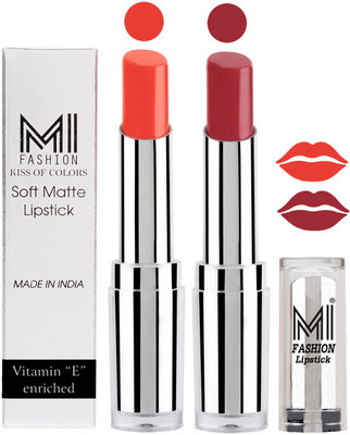 

MI Fashion Color Riche Creme Matte Sexy Lipsticks(Coral Glamour,Brown Raisin)