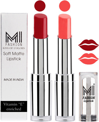 

MI Fashion Color Riche Creme Matte Sexy Lipsticks(Dry Red,Peach Crush)