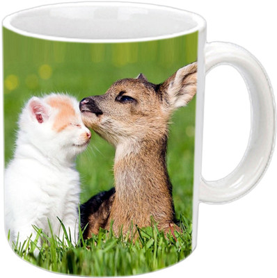 Raj Laxmi Animals couple white Ceramic Mug(350 ml)