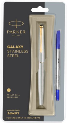 PARKER Galaxy Stainless Steel Gold Trim Roller Ball Pen(Blue)