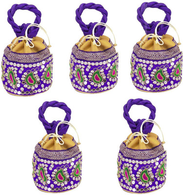 

Bagaholics Wedding gift Ethnic Silk Potli Batwa Pouch Bag Return Gift (Pack Of 5) Potli(Purple)