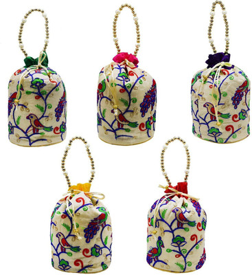 

Bagaholics Wedding gift Ethnic Silk Potli Batwa Pouch Bag Return Gift (Pack Of 5) Potli(Multicolor)