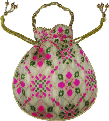 

Deepsum Ethnic Clutch Silk Patoda Print Potli Batwa Pouch Bag with Metal Beadwork Gift For Women Potli. Potli(Multicolor)