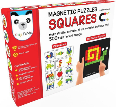 

Play Panda Magnetic Puzzles - Squares with 250 colorful magnets, 100 puzzles, Magnetic board and Display stand(250 Pieces)