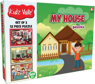 Kidz Valle My House 3 X 12 Pieces ( Jigsaw Puzzles , Puzzles for Kids, Floor Puzzles ), Puzzles for Kids Age 3 Years and Above. Size: 18.4 cm X 13.3 cm Set of 3 Puzzles(36 Pieces)
