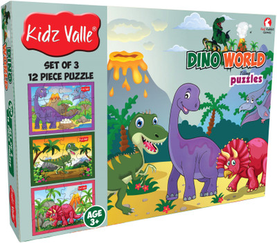 

Kidz Valle Dino World 3 X 12 Pieces ( Jigsaw Puzzles , Puzzles for Kids, Floor Puzzles ), Puzzles for Kids Age 3 Years and Above. Size: 18.4 cm X 13.3 cm Set of 3 Puzzles(36 Pieces)