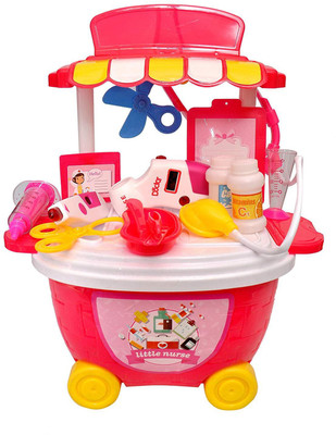 

Toyshine Bucket Cum Trolley Nursing Set Play Cart Pretend Play Set Toy{ PINK }