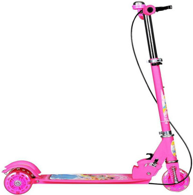 

kairaCreation 3 Wheel Kids Fold Able & Height Adjustable Upto 74 cm Scooter with Hand & Foot Brake & Ring Bell & LED Lights on Wheels also Wide Foot Space & Shock Proof Runner for Children Age 2.5 to 7 Years, Multi Colored Manual Scooter(Pink)