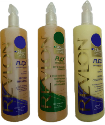 

Revlon FLEX BODY BUILDING PROTEIN SHAMPOO 592 ML FOR BOUNCY HAIR WITH CLEAN AND HEALTHY SHINE + FLEX DRY DAMAGED SHAMPOO 592 ML FOR MOISTURIZING DRY & DAMAGED HAIR + FLEX REGULAR PROTEIN CONDITIONER 592 ML(592 ml)