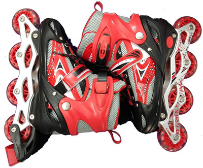 

Assemble Inline Skates Size Adjustable All Pure PU Wheels it has Aluminum-Alloy which is Strong with LED Flash Light on Wheels In-line Skates - Size 6-10 UK(Multicolor)