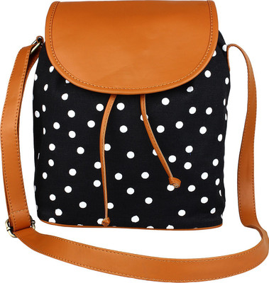 

Lychee Bags Women Casual Black Canvas, PU Sling Bag