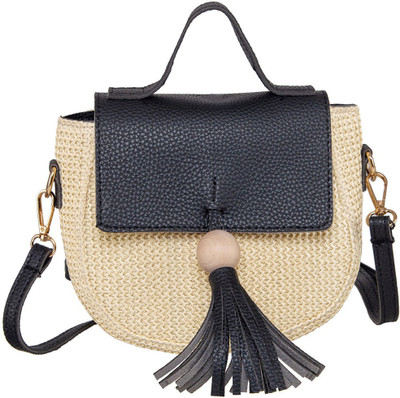 

peaubella Girls Casual Beige, Black Synthetic Fabric Sling Bag