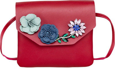 

peaubella Girls Casual Red Synthetic Leather Sling Bag
