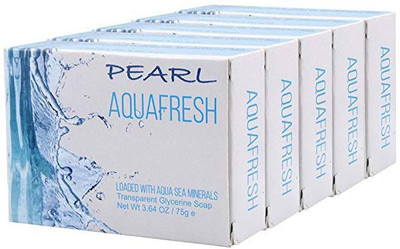 

vowel Pearl Aqua fresh Herbal Soap (Glycerin Menthol), Transparent Blue, Set of 5(75 g, Pack of 5)