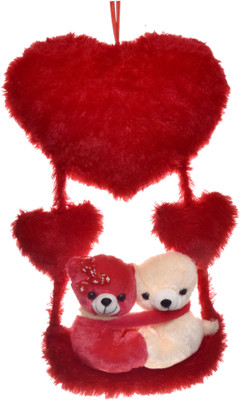 

teddy world COUPLE Teddy Bear Hanging With Heart ( short fur fabric) red color - 22 inch(Red)