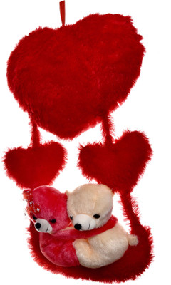 

teddy world COUPLE Teddy Bear With Hanging Heart (medium fur fabric) Red color - 22 inch(Red)