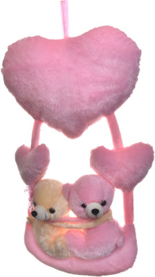

teddy world COUPLE Teddy Bear Hanging With Heart (short fur fabric) - 22 inch(Pink)