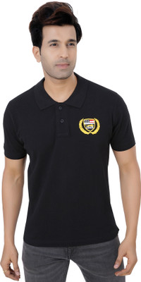 Aceline Solid Men Polo Neck Black T-Shirt