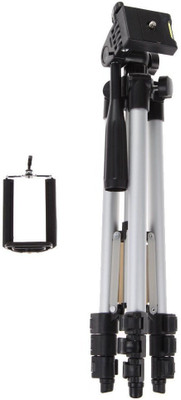 

casadomani Tripod-3110 Portable Adjustable Aluminum Lightweight Premium Quality Tripod Stand 360 Degree Camera Stand with Three-Dimensional Head & Quick Release Plate for Canon Nikon Sony Cameras Camcorders and mobile holder Tripod(Silver & Black, Support