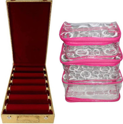

SAROHI Combo of 6 roll Rod Bangle Box Vanity Box Wooden Bangle Storage Box Plastic Bridal Makeup Bag Makeup kit Cosmetic Pouch Travel kit multi Vanity Box(Multicolor)