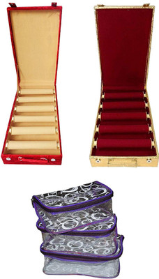 

SAROHI Combo of 6 roll Rod Bangle Box Vanity Box Wooden Bangle Storage Box Bridal 2 roll Rod Satin Bangle case red Ring Earring Cover Jewellery kit multi Vanity Box(Multicolor)