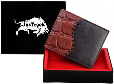 

JusTrack Men Brown Genuine Leather Wallet(6 Card Slots), Dark brown