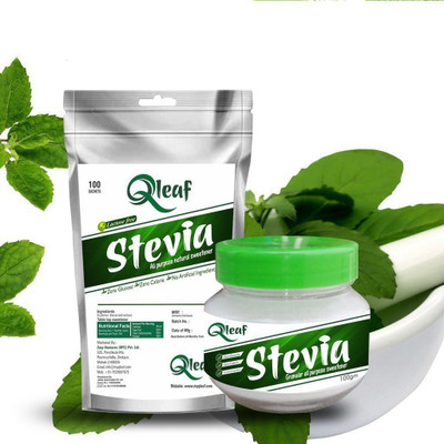 

Qleaf Stevia Powder - Natural Sweetener, Sugarfree , 100 Gm and 100 sachet Combo Sweetener(200 g, Pack of 2)