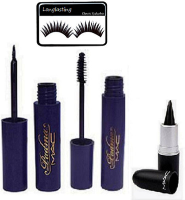

longlasting Eyelashes,Mac Padma Eyeliner & Mascara & Stick Kajal(Set of 4)