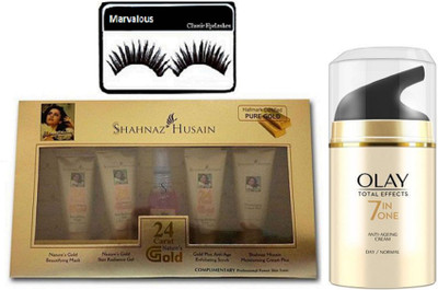 

marvalous eyelashes ,Shahnaz Husain gold facial kit with olay total effects 7 in 1 anti ageing cream(Set of 3)