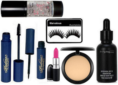 

marvalous Eyelashes, Padma Eyeliner,Mascara,Face Primer,Hyper Real Foundation, Compact,matte finish lipstick(Set of 7)